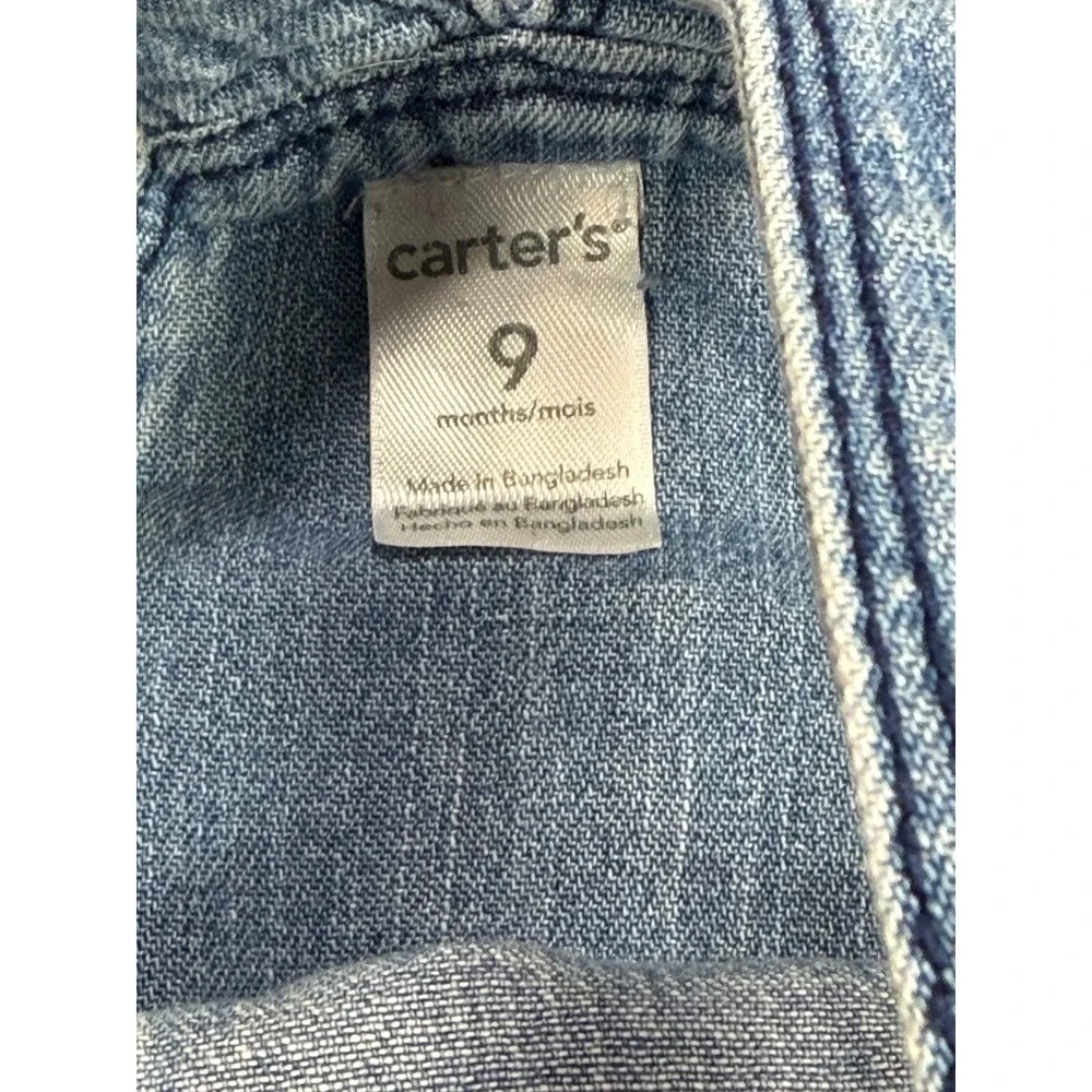 Carters Baby Girls Light Wash Denim Overall Shorts Shortalls‎ 9 Months